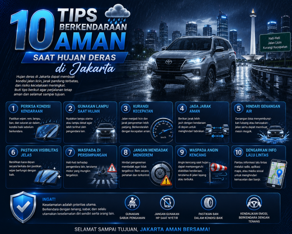 10 Tips Berkendaraan Aman Saat Hujan Deras di Jakarta