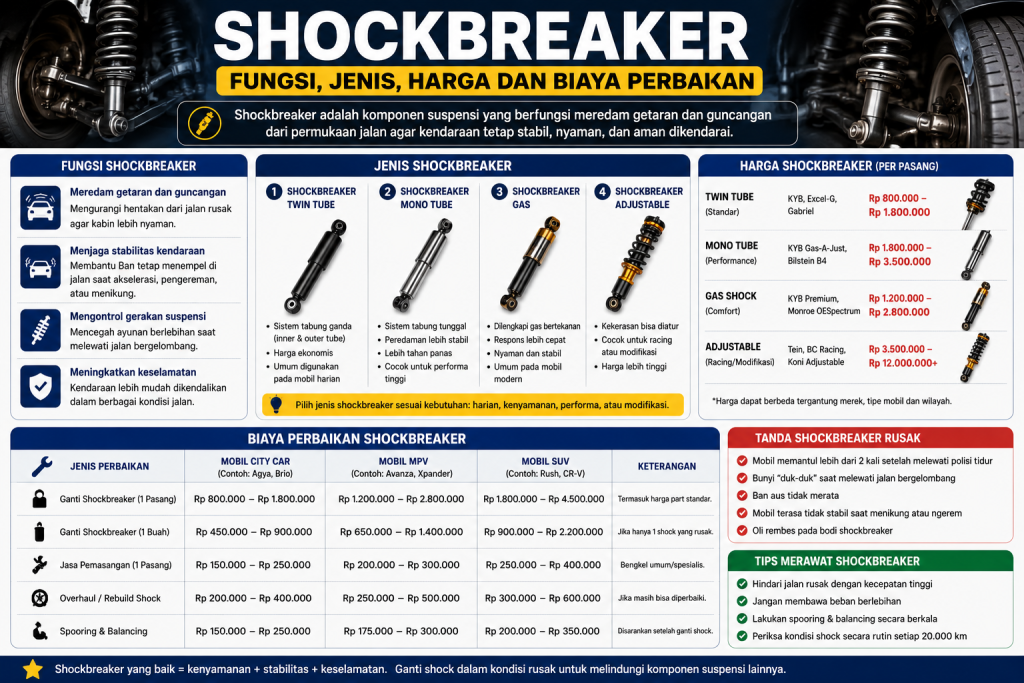 Shockbreaker : Fungsi, Jenis, Tanda Kerusakan Dan Biaya Servis